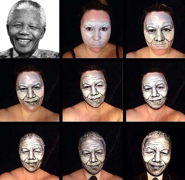 Make up artist transforms herself into famous faces, London Britain, June 2014