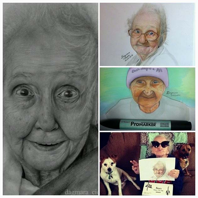 Портреты бабушки Бетти, присланные ее подписчиками из разных стран